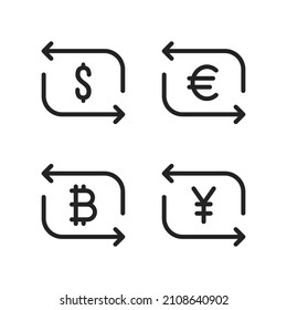 set of black abstract money exchange icon. concept of foreign currency ex-change or cash back. linear flat trend modern replace or save logotype graphic stroke design web element isolated on white