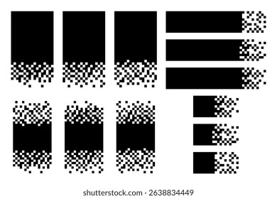  Set of black abstract pixel titles, text boxes of different colors. Vector illustration.