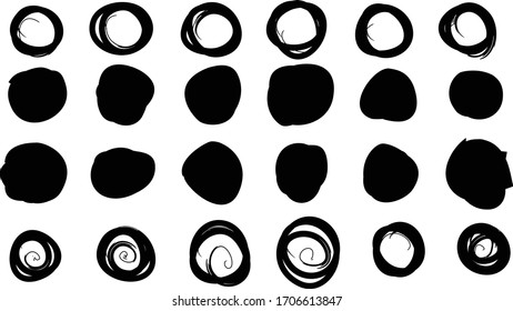 set of black abstract round random vector brush strokes, vector illustration.