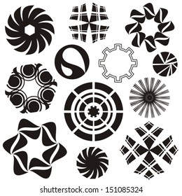 Set of black abstract rounded design elements on white background