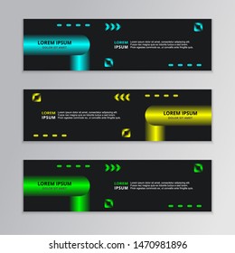Set of Black Abstract Shape Banner template with glowing neon modern design background vector, Corporate Design, Web Header, Footer, advertising