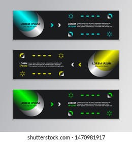 Set of Black Abstract Shape Banner template with glowing neon modern design background vector, Corporate Design, Web Header, Footer, advertising
