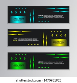 Set of Black Abstract Shape Banner template with glowing neon modern design background vector, Corporate Design, Web Header, Footer, advertising