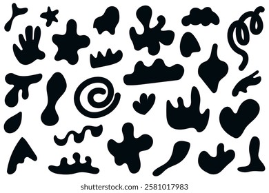 Set of black abstract shapes in retro style. Hand drawn figures. Flat vector illustration.