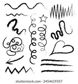 Set of black abstract shapes and scribbles. Hand written vector design isolated on white.