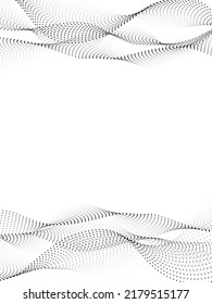 Set Of Black Abstract Wavy Dotted Curved Lines, Irregular Grayscale Sound Waves. Vertical Template For Technology Banner, Overlay Or Presentation. Transparent Background. Tech, Business Concept.