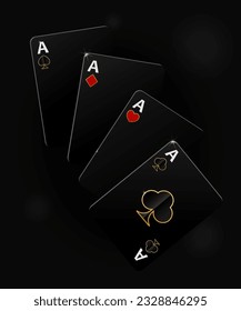 Set of black aces with gold edging on a black background. Vector illustration.