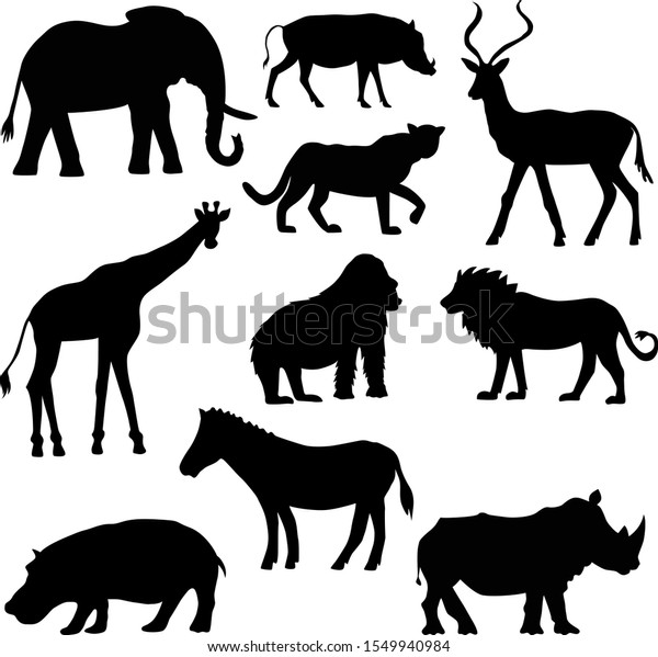 Set Black African Animals Isolated On Stock Vector (Royalty Free ...