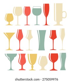 Set of Black Alcoholic Glass Silhouette Vector Illustration EPS10
