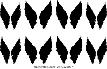 Set of black Angel wings icons, badges, Silhouette, Collection wings badges, Black wings icon set, Vector illustration.
