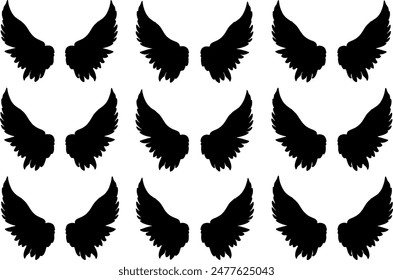 Set of black Angel wings icons, badges, Silhouette, Collection wings badges, Black wings icon set, Vector illustration.