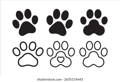 Set of Black Animal Paw Print Silhouettes – Vector Icon Collection, Victor illustration eps 10.