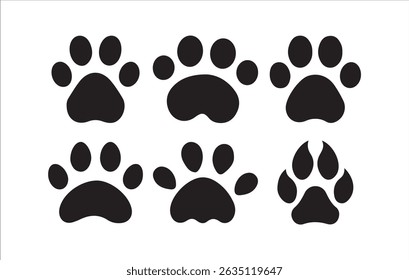 Set of Black Animal Paw Print Silhouettes – Vector Icon Collection, Victor illustration eps 10.