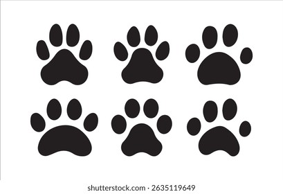 Set of Black Animal Paw Print Silhouettes – Vector Icon Collection, Victor illustration eps 10.