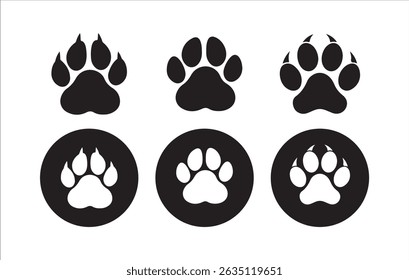 Set of Black Animal Paw Print Silhouettes – Vector Icon Collection, Victor illustration eps 10.