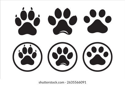 Set of Black Animal Paw Print Icons - Vector Silhouettes for Pet and Wildlife Designs, Victor illustration eps 10