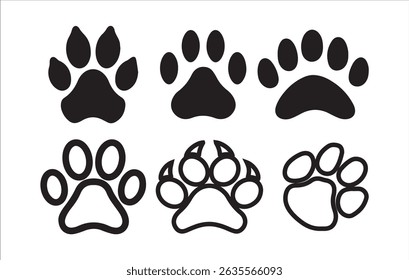 Set of Black Animal Paw Print Icons - Vector Silhouettes for Pet and Wildlife Designs, Victor illustration eps 10