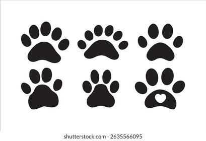 Set of Black Animal Paw Print Icons - Vector Silhouettes for Pet and Wildlife Designs, Victor illustration eps 10