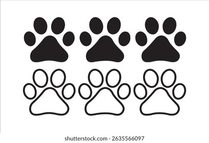 Set of Black Animal Paw Print Icons - Vector Silhouettes for Pet and Wildlife Designs, Victor illustration eps 10