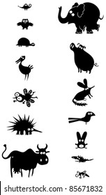 Set of black animal silhouettes