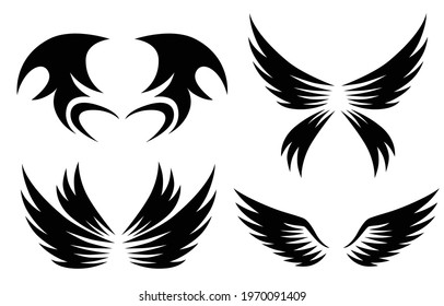 set of black animal wings logo design vector illustration suitable for branding or symbol.	
