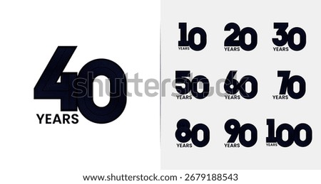 Set of black anniversary logo design. Birthday symbol with black color and blue line concept for modern celebration. Technology number vector template