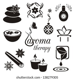 Set of black aromatherapy icons