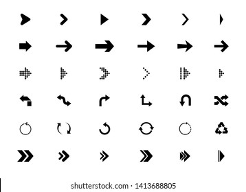 Set of black arrow. Arrows icon. Arrow Icon in trendy flat style isolated on background. Arrows vector collection. Vector Arrow icons for web navigation design elements web site design, logo, app, UI.