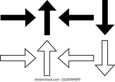 set of black arrow direction symbol. stroke outline black arrow direction symbol vector illustration.