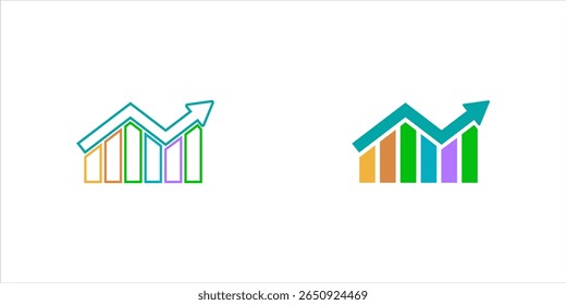 Definir seta preta crescendo apontando para cima no gráfico ícone de barras de gráfico, gráfico de sucesso tendendo para cima interface de design plana elemento infográfico para app ui ux botão da web, vetor isolado no fundo branco