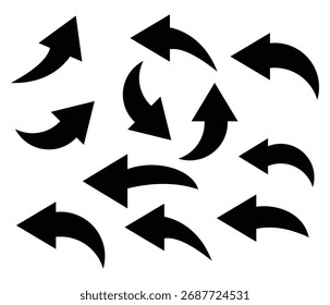 Set of Black Arrow Icons – Flat Vector Arrows and Direction Symbols Collection, Vector illustration.