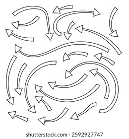 A Set of  Black Arrow Icons on white background, Curved arrows.