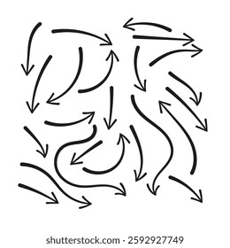 A Set of  Black Arrow Icons on white background, Curved arrows.