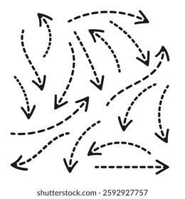 A Set of  Black Arrow Icons on white background, Curved arrows.