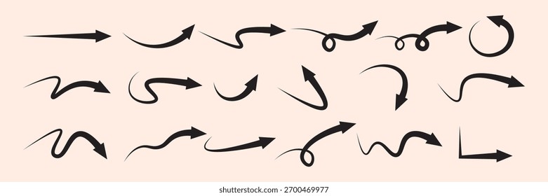 Un conjunto de iconos de flecha negra. Iconos de flecha. Colección de Vector de flecha. Flechas. Cursores. Modernas flechas simples. Ilustraciones vectoriales.