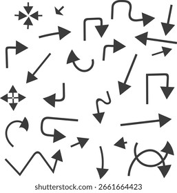: A set of black arrow icons for web design, featuring up, down, next, and pointer symbols