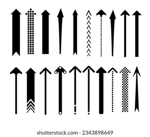 Set of black arrow pointing up. Arrow shape element. Vector illustration