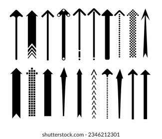 Set of black arrow pointing up. Arrow shape element. Vector illustration