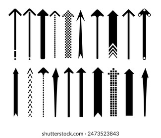 Conjunto de flecha negra apuntando hacia arriba. Elemento de forma de flecha. Vector