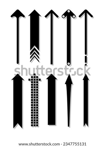 Set of black arrow pointing up. Arrow shape element. Vector illustration
