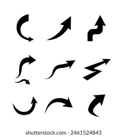 conjunto de flecha negra en varias direcciones sobre fondo blanco, diseño de íconos de Ilustración vectorial