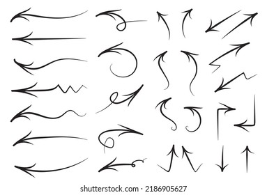 Set of black arrow vectors with different shapes and directions