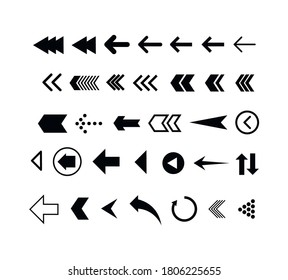 Set of black arrows. Collection of different styles. Vector illustration.