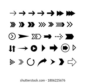 Set of black arrows. Collection of different styles. Vector illustration.