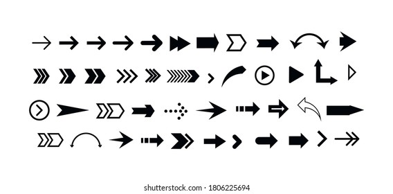 Set of black arrows. Collection of different styles. Vector illustration.