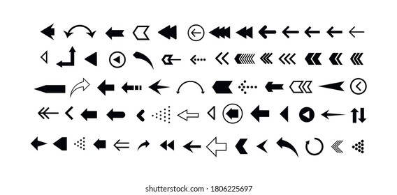 Set of black arrows. Collection of different styles. Vector illustration.