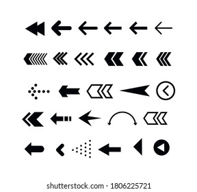 Conjunto de flechas negras. Colección de estilos diferentes. Ilustración vectorial.
