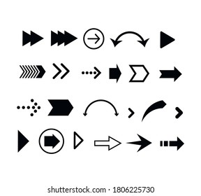 Set of black arrows. Collection of different styles. Vector illustration.