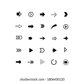 Set of black arrows. Collection of different styles. Vector illustration.