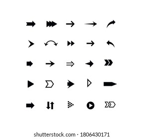 Set of black arrows. Collection of different styles. Vector illustration.